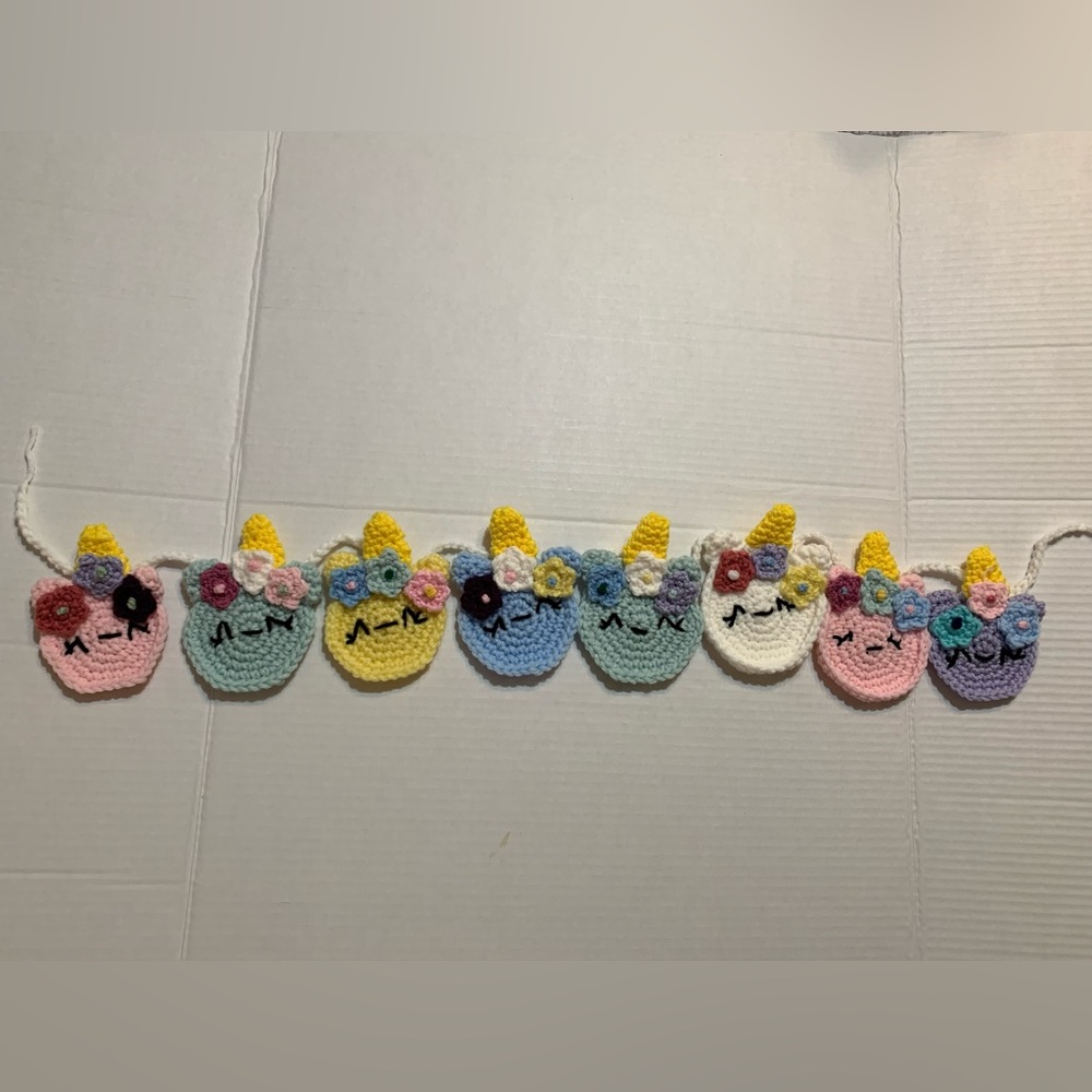Unicorn Garland New Eight Colorful Unicorns Handmade Crochet